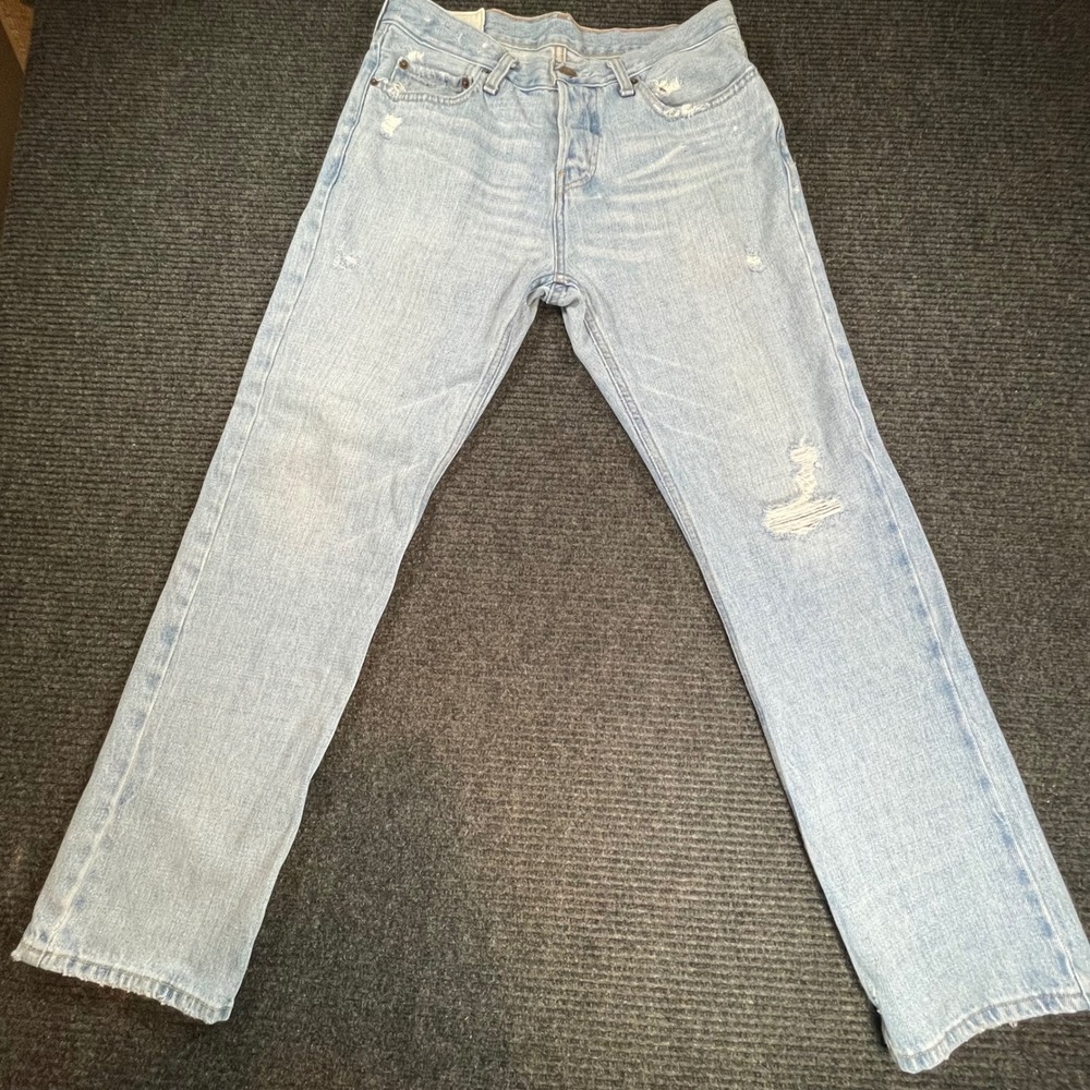 Hollister Mens Light Wash‎ Distressed Straight Leg Jeans 31x30 Blue 100% Cotton